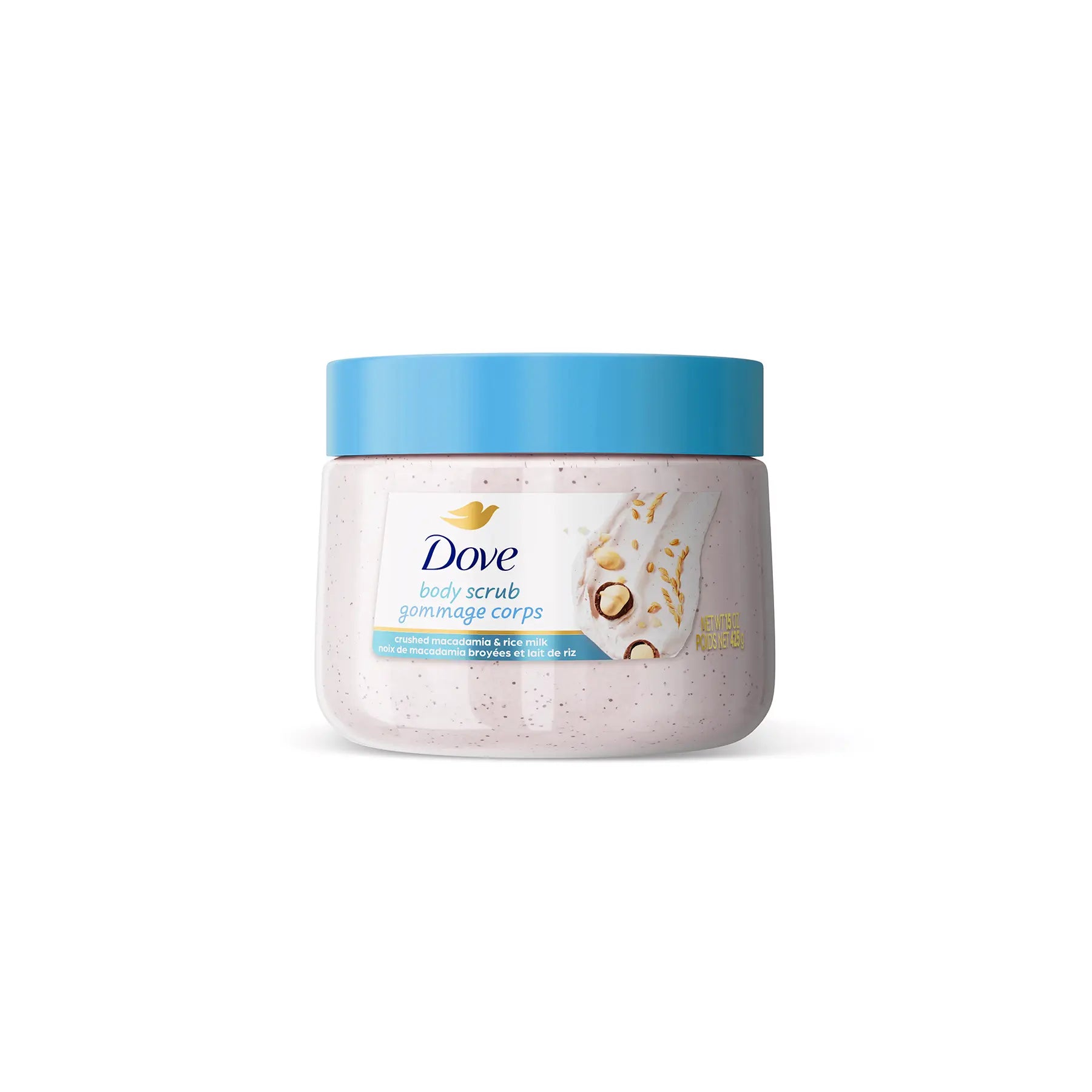 Exfoliante Dove Macadamia Triturada y Leche de Arroz 425 g